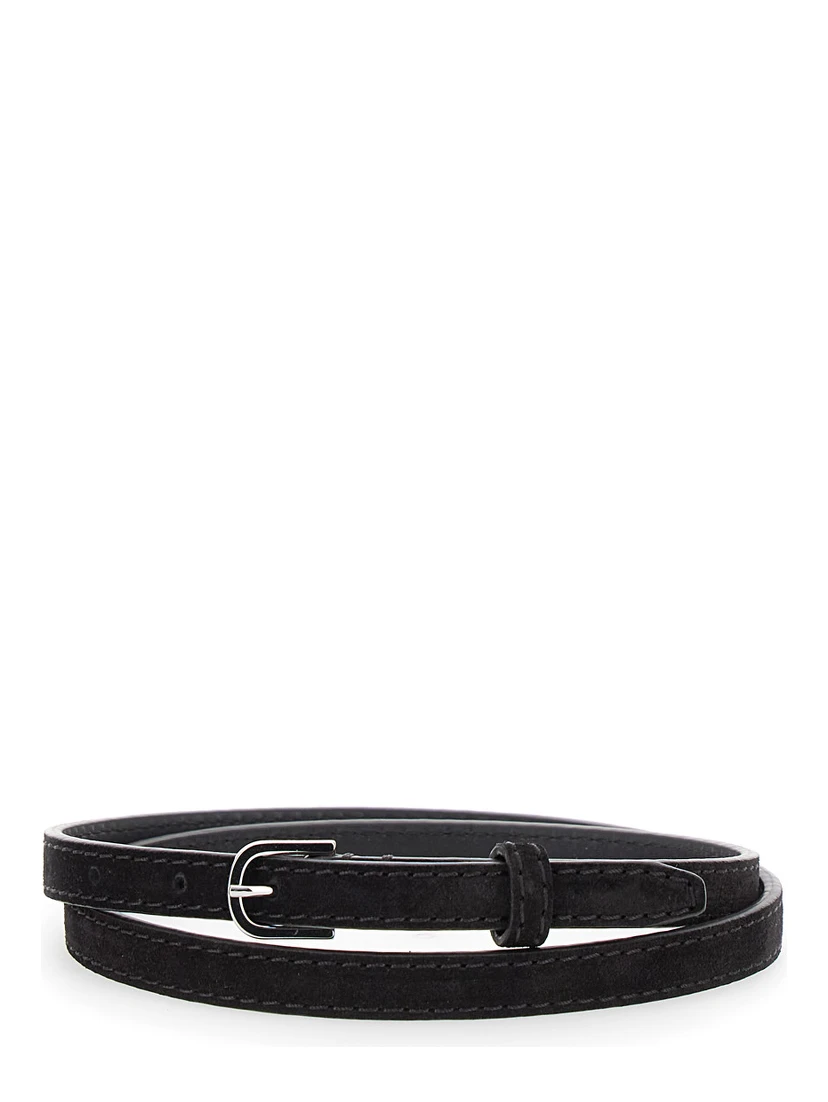 Brown Belt with Embossed Logo Detail and Adjustable Buckle in Suede Woman