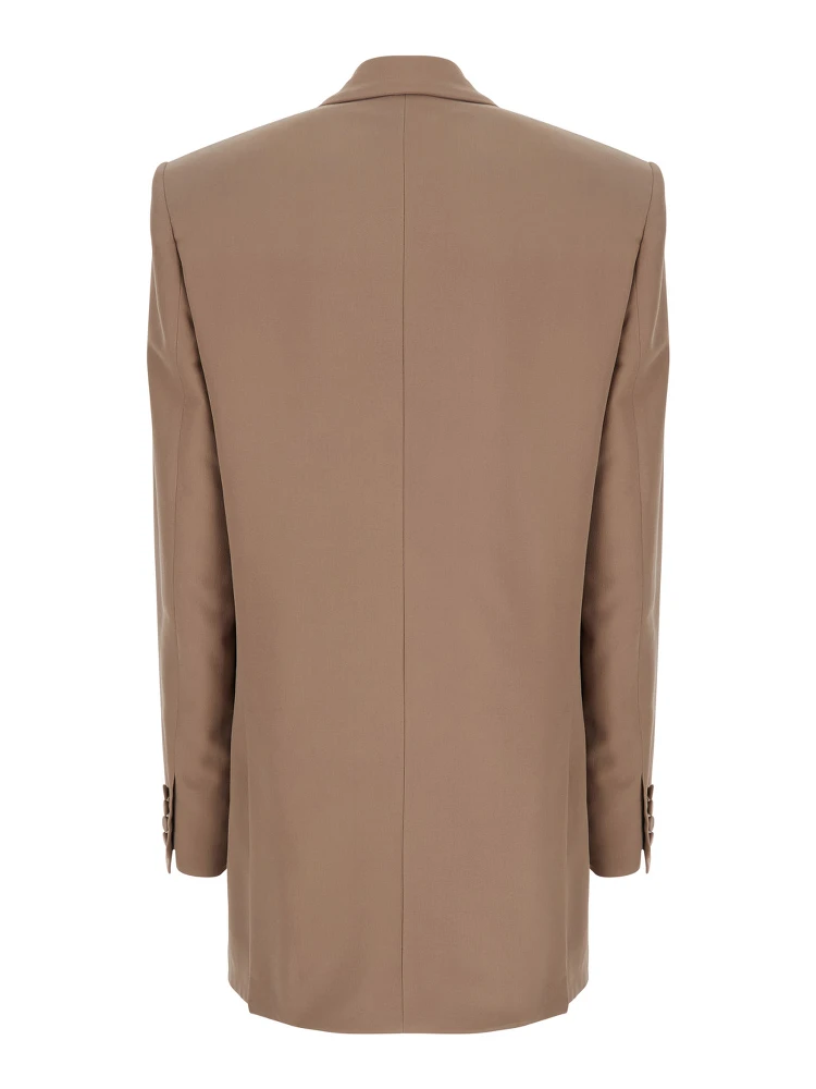 Beige Double Breasted Jacket with Classic Lapels in Silk Woman alternative
