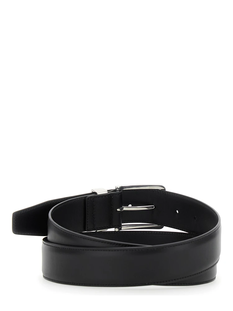 Black Belt with Intrecciato Detail on the Buckle in Leather Man