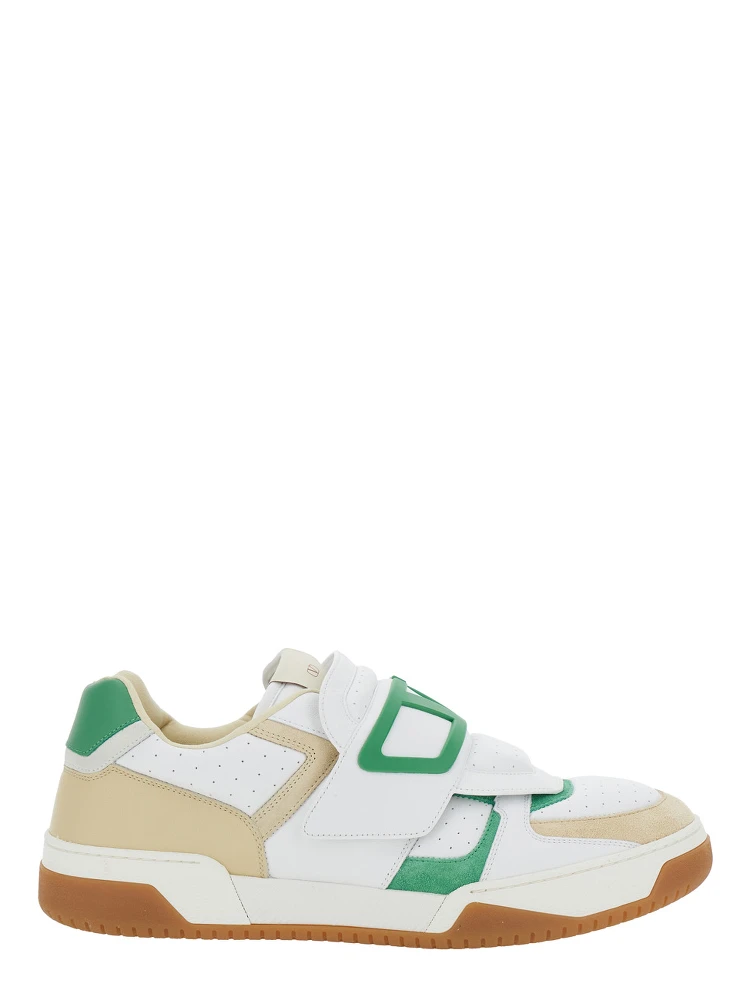 Joie de Jouer White Low Top Sneakers with Perforated Details and Maxi VLogo on the Front in Leather Man