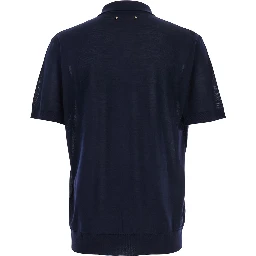 Blue Polo Shirt with Classic Collar and Short Sleeves in Wool Man