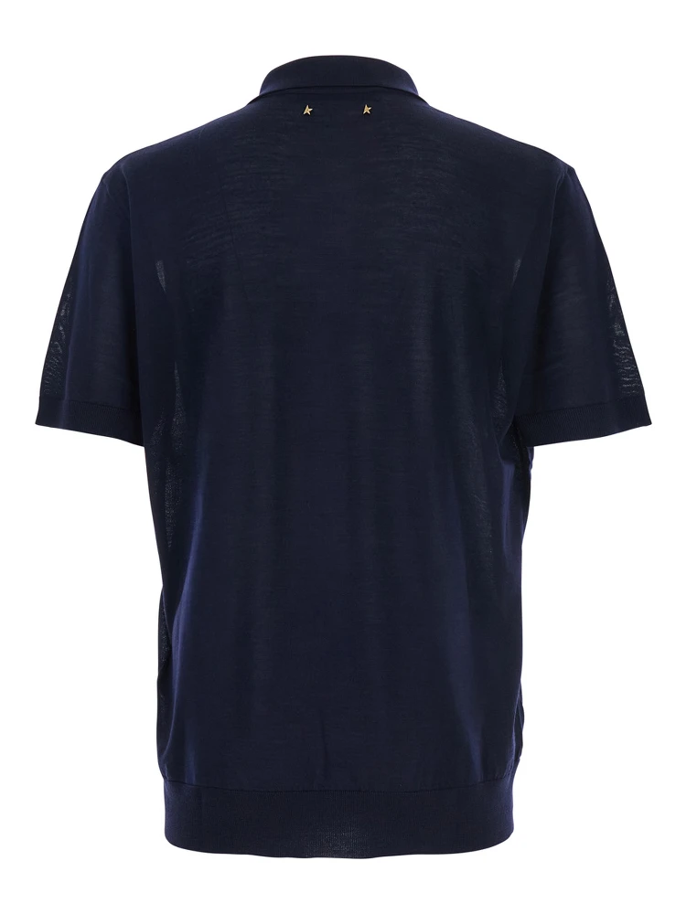 Blue Polo Shirt with Classic Collar and Short Sleeves in Wool Man alternative