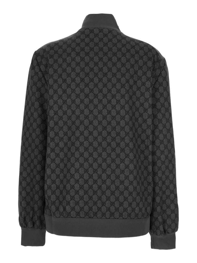 Grey Sweatshirt with High Neck and All-Over GG Print in Tech Fabric Woman