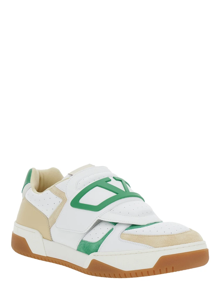 Joie de Jouer White Low Top Sneakers with Perforated Details and Maxi VLogo on the Front in Leather Man alternative