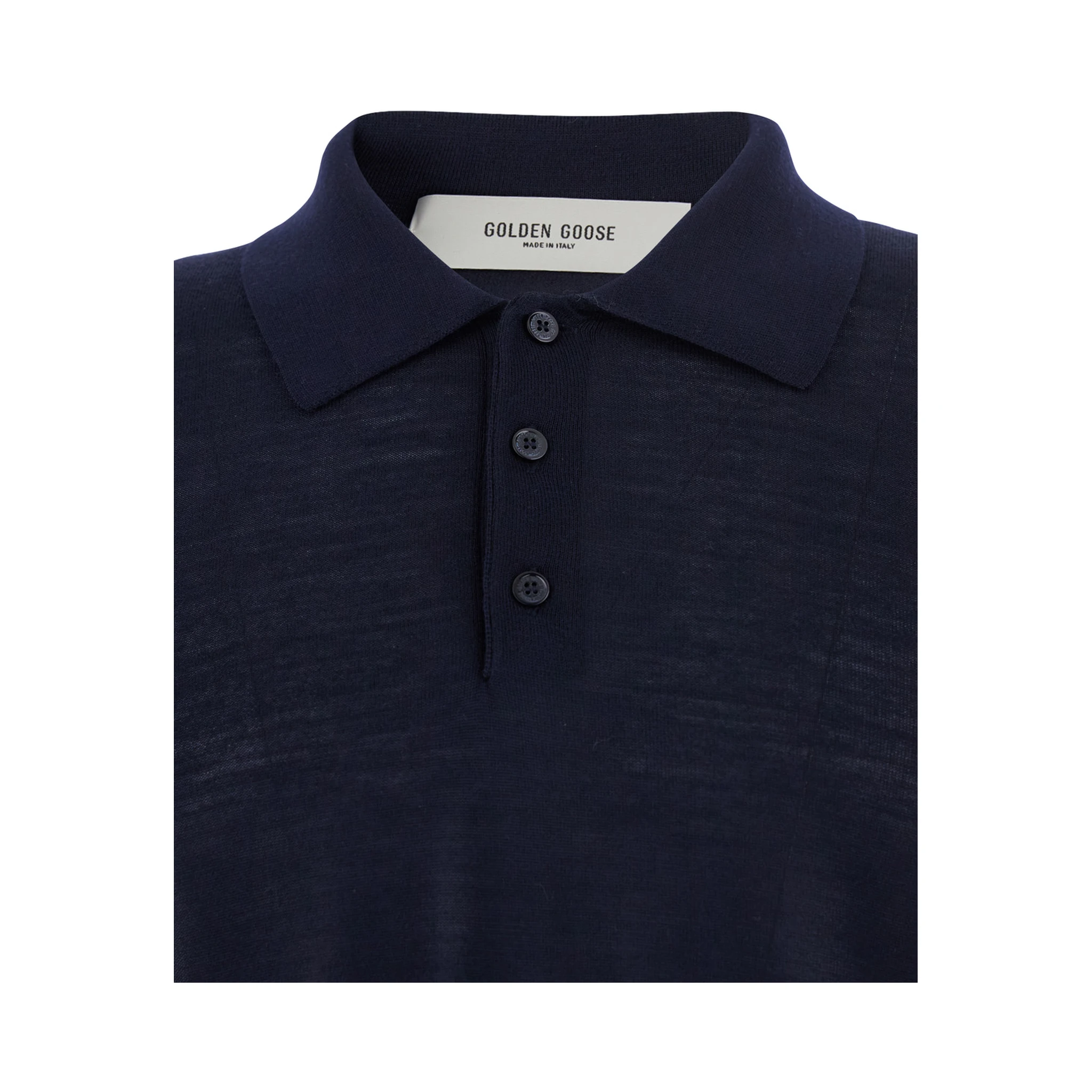 Blue Polo Shirt with Classic Collar and Short Sleeves in Wool Man