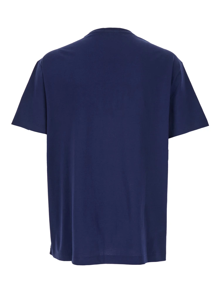 Blue Crewneck T-Shirt with Logo Lettering on the Fornt and Pony Embroidery on the Front in Cotton Man alternative