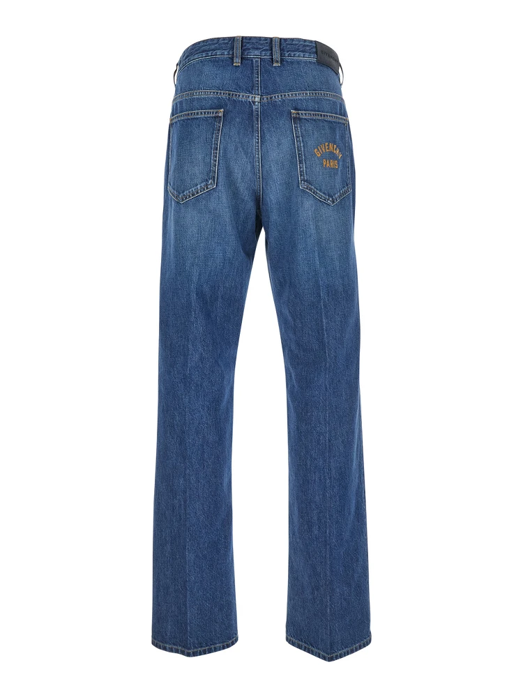 Blue Five-Pocket Jeans with Logo Patch on the Back in Denim Man alternative