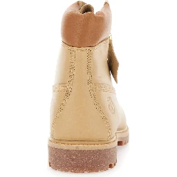 Beige Water-Proof Boots with Logo Plate in Leather Man