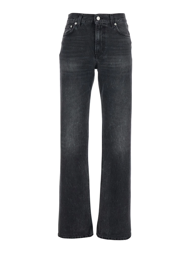 Black Jeans with Belt Loops and Logo Patch on the Rear in Denim Woman