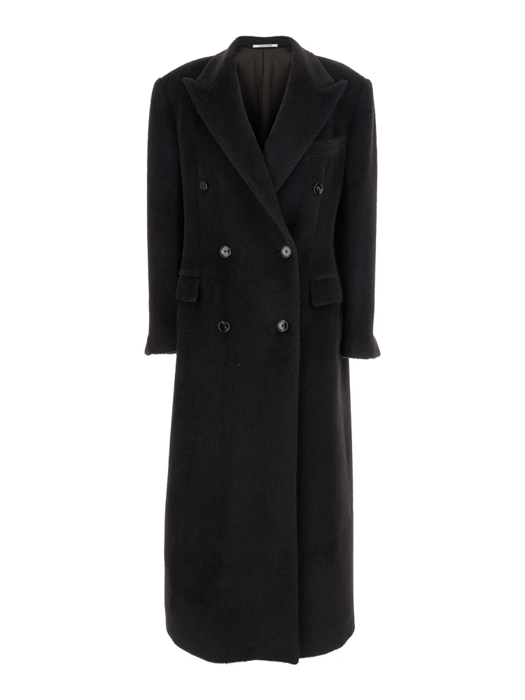 Brown Double-Breasted Coat with Golden Buttons in Faux Fur Woman