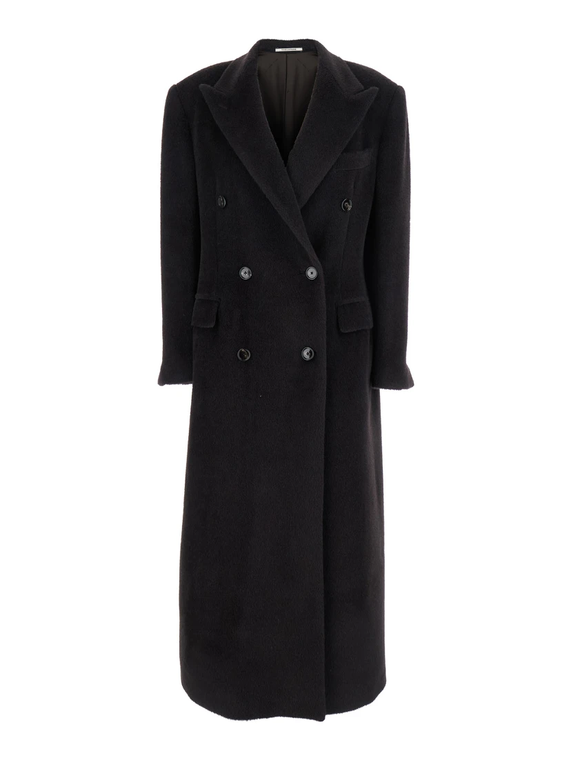 Brown Double-Breasted Coat with Golden Buttons in Faux Fur Woman