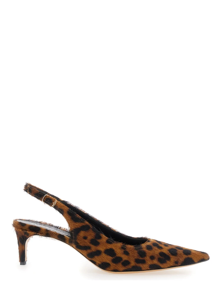 Luisa Brown Slingback Pumps with Medium Stiletto Heel and Leopard Print All-Over in Ecofur Woman