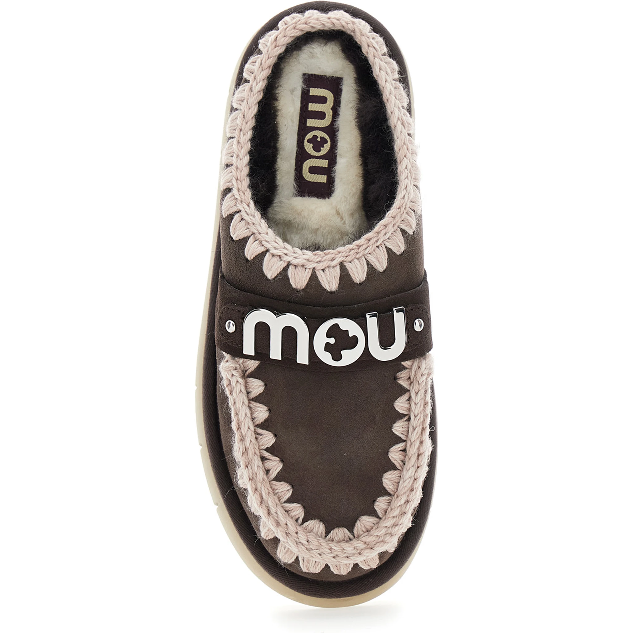 Bounce Brown Mules with Logo Lettering and Open Rear in Leather Woman