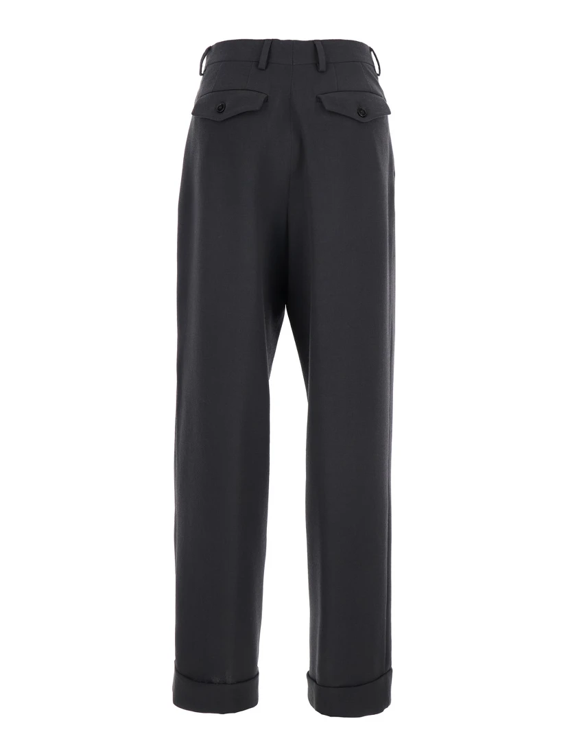 Partan Grey Pants with Turn-Up Hem and Two Rear Flap Pockets with Button in Wool Woman