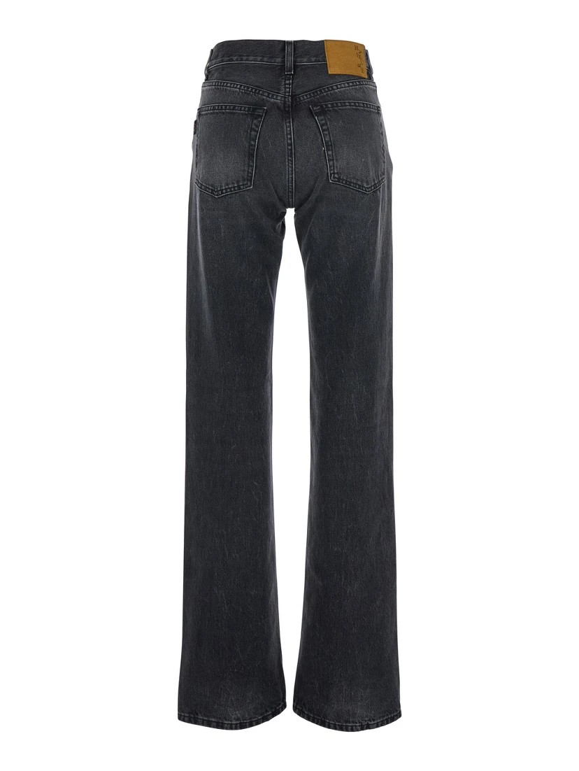 Black Jeans with Belt Loops and Logo Patch on the Rear in Denim Woman