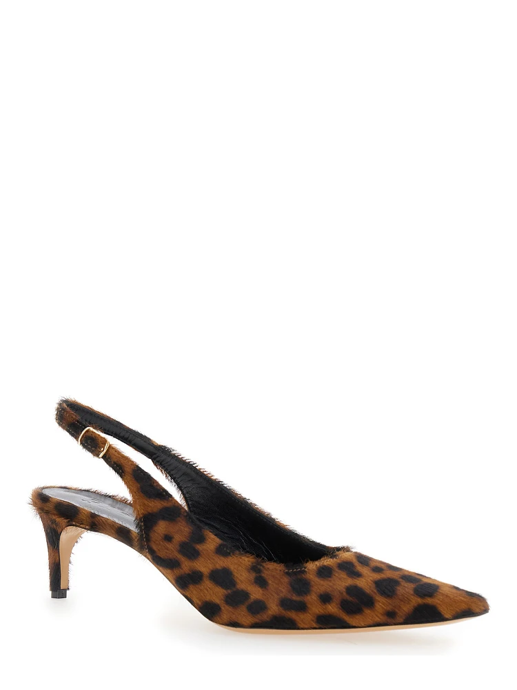 Luisa Brown Slingback Pumps with Medium Stiletto Heel and Leopard Print All-Over in Ecofur Woman alternative
