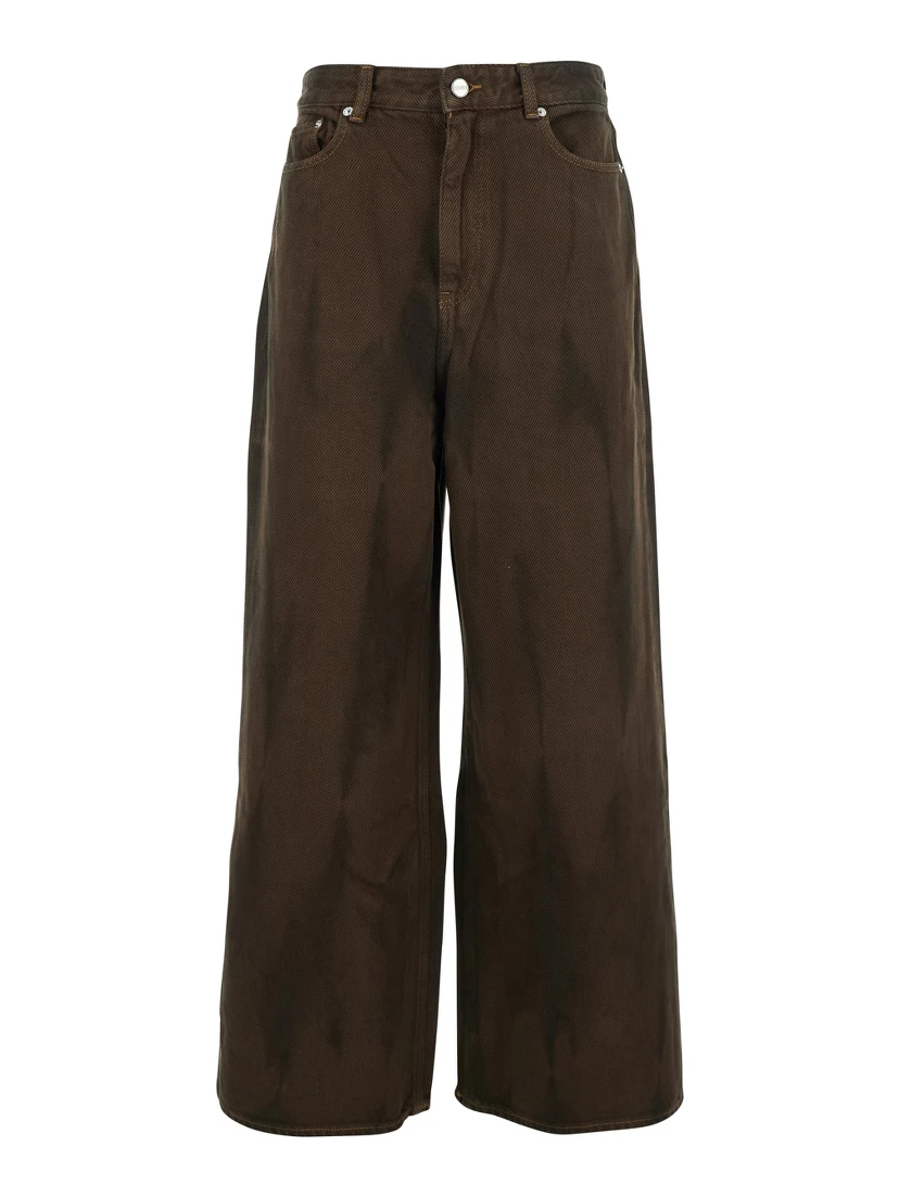 Brown Jeans with Tie-Dye Pattern and Logo Patch on Back in Denim Woman
