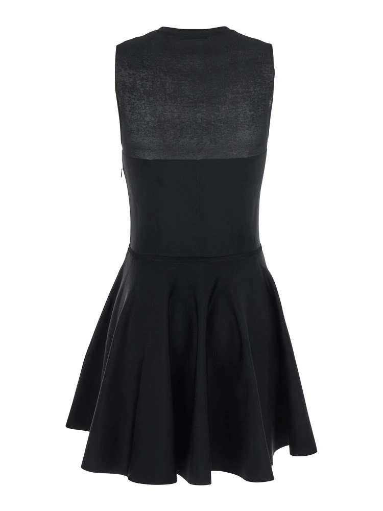 Black Crew Neck Dress with Flared Skirt in Fabric Woman alternative