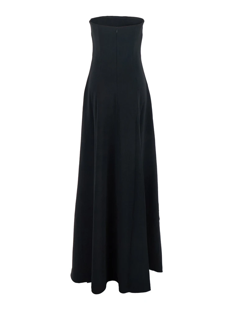 Helena Black Long Dress with Bare Shoulder and Flared Hem in Twill Woman alternative