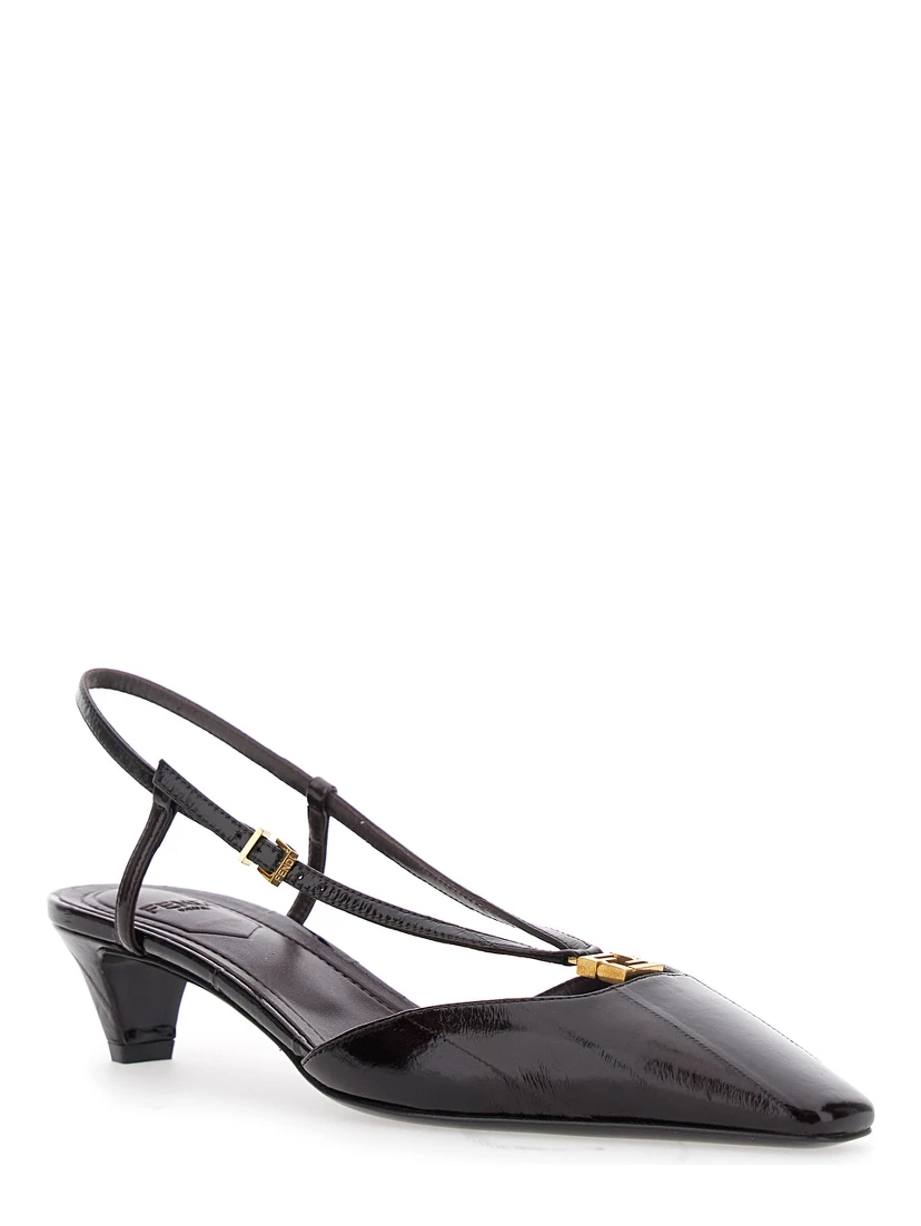 Brown Pumps with FF Logo on the Front in Hagfish Leather Woman