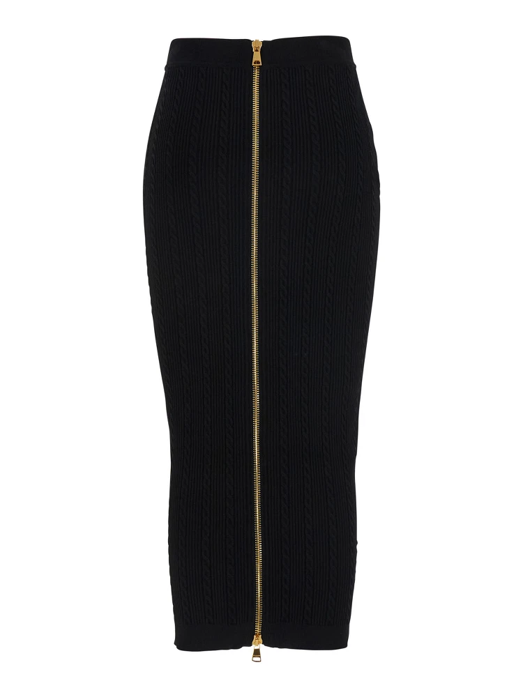 Black Skirt with Logo Buttons and Zip Closure in Viscose Blend Woman alternative