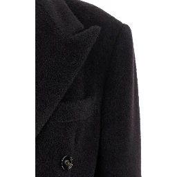 Brown Double-Breasted Coat with Golden Buttons in Faux Fur Woman