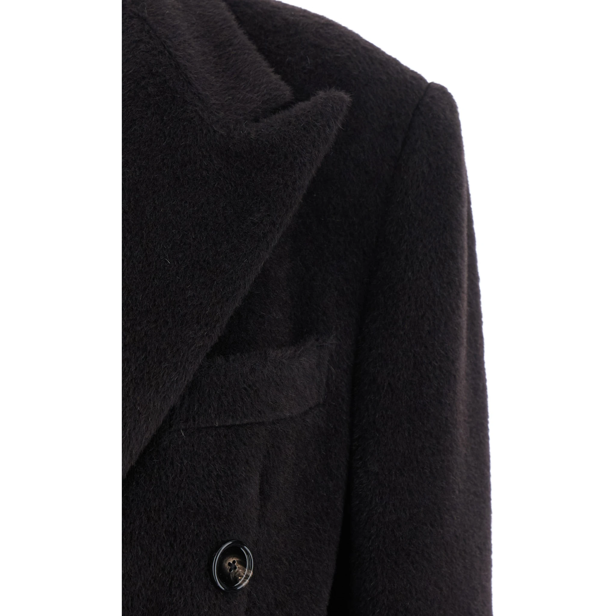 Brown Double-Breasted Coat with Golden Buttons in Faux Fur Woman
