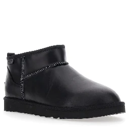 Ultra Mini Black Boots with Logo Patch on Back in Leather Man