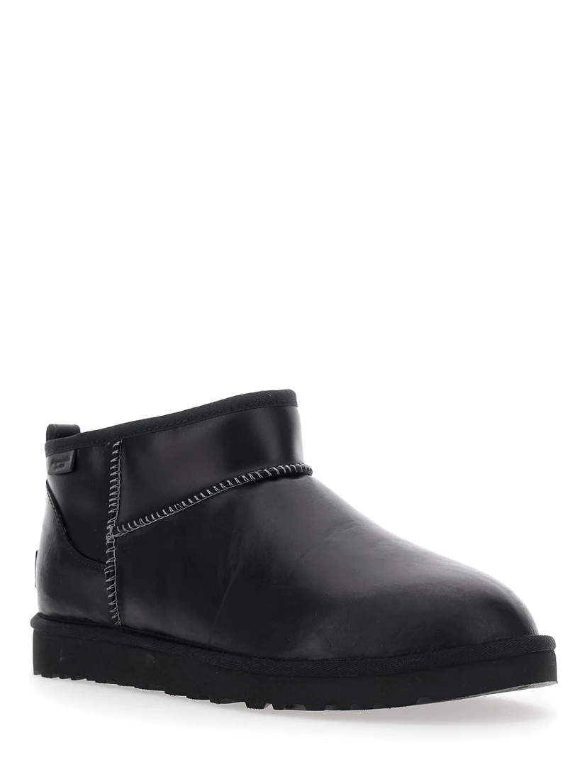 Ultra Mini Black Boots with Logo Patch on Back in Leather Man