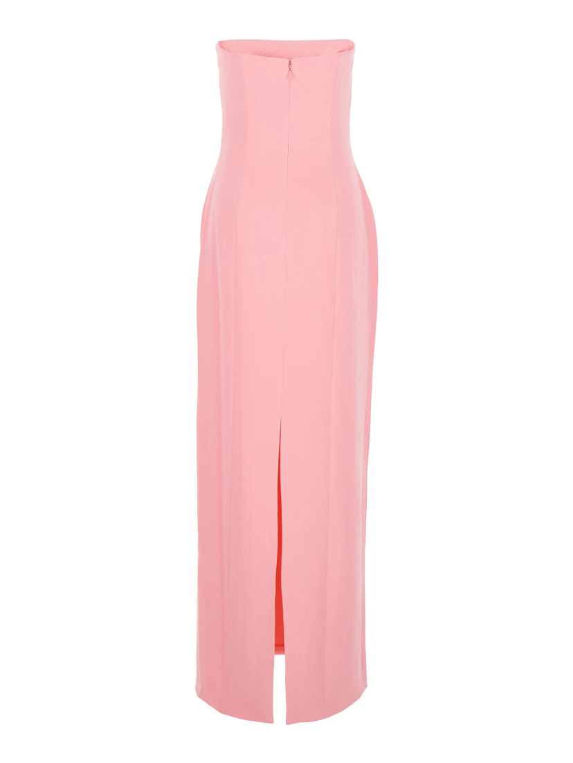 Anderson Pink Long Dress with Bare Shoulder and Back Slit in Twill Woman