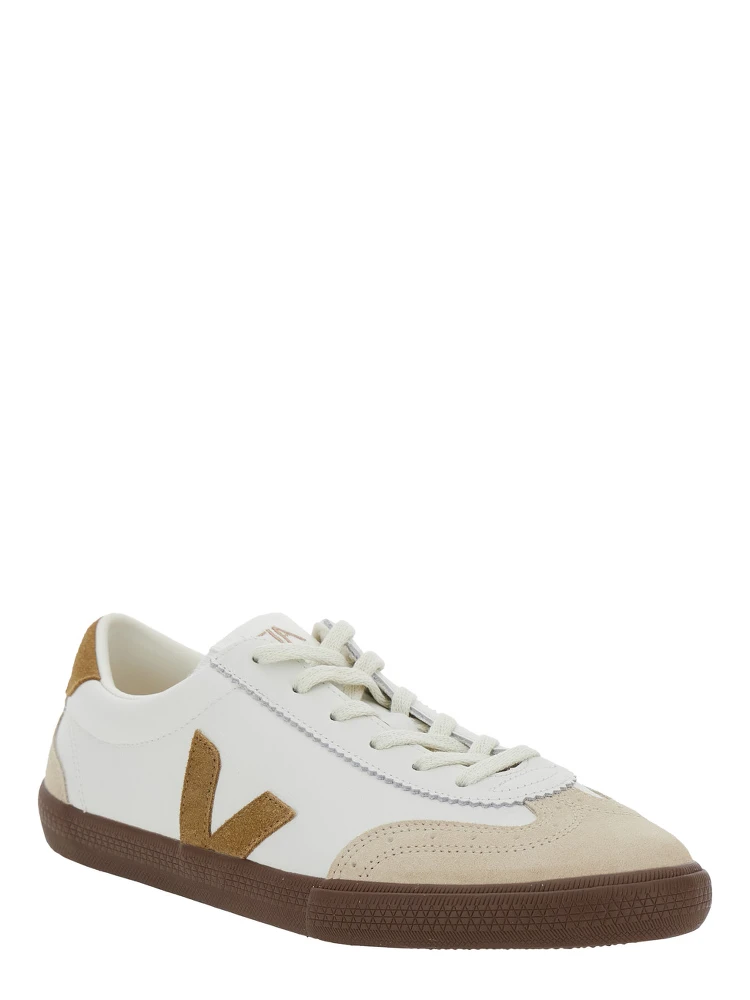 Volley White Low Top Sneakers with Contrasting Heel with Logo Lettering and Logo Patch on the Side in Leather Unisex alternative