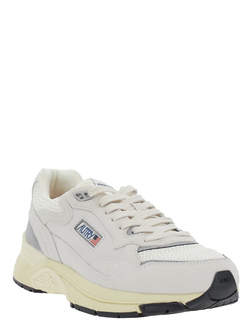 Hyperway White Low Top Sneakers with Logo Patch on Tongue and Side in Tech Fabric Man