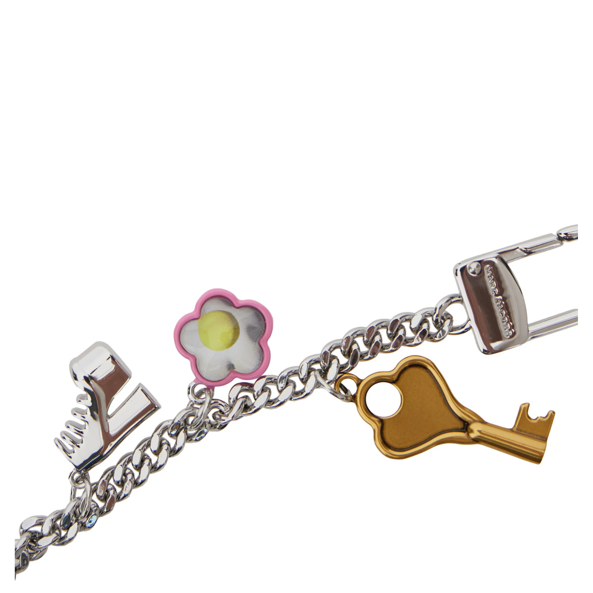The Coin Purse Charm Pink Keychain with Logo Lettering on the Front and Charm Embellishments in Grained Leather Woman