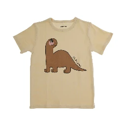 Beige Crewneck T-Shirt wth Print on the Front in Cotton Baby