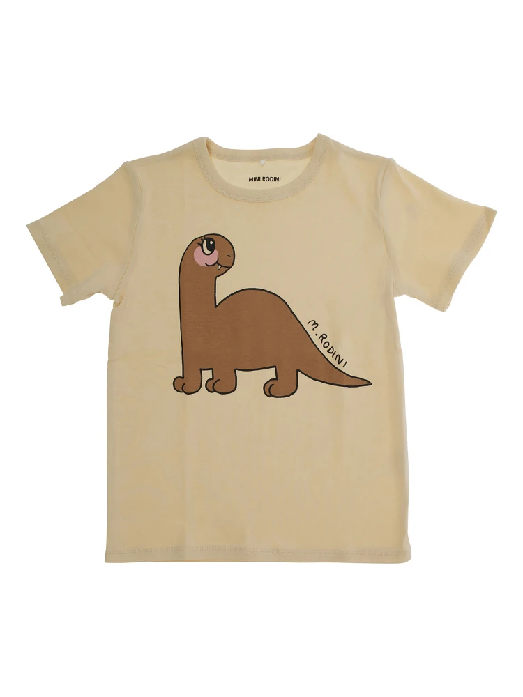 Beige Crewneck T-Shirt wth Print on the Front in Cotton Baby