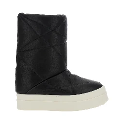 Black Down Filled and Quilted Ankle Boots in Leather Man