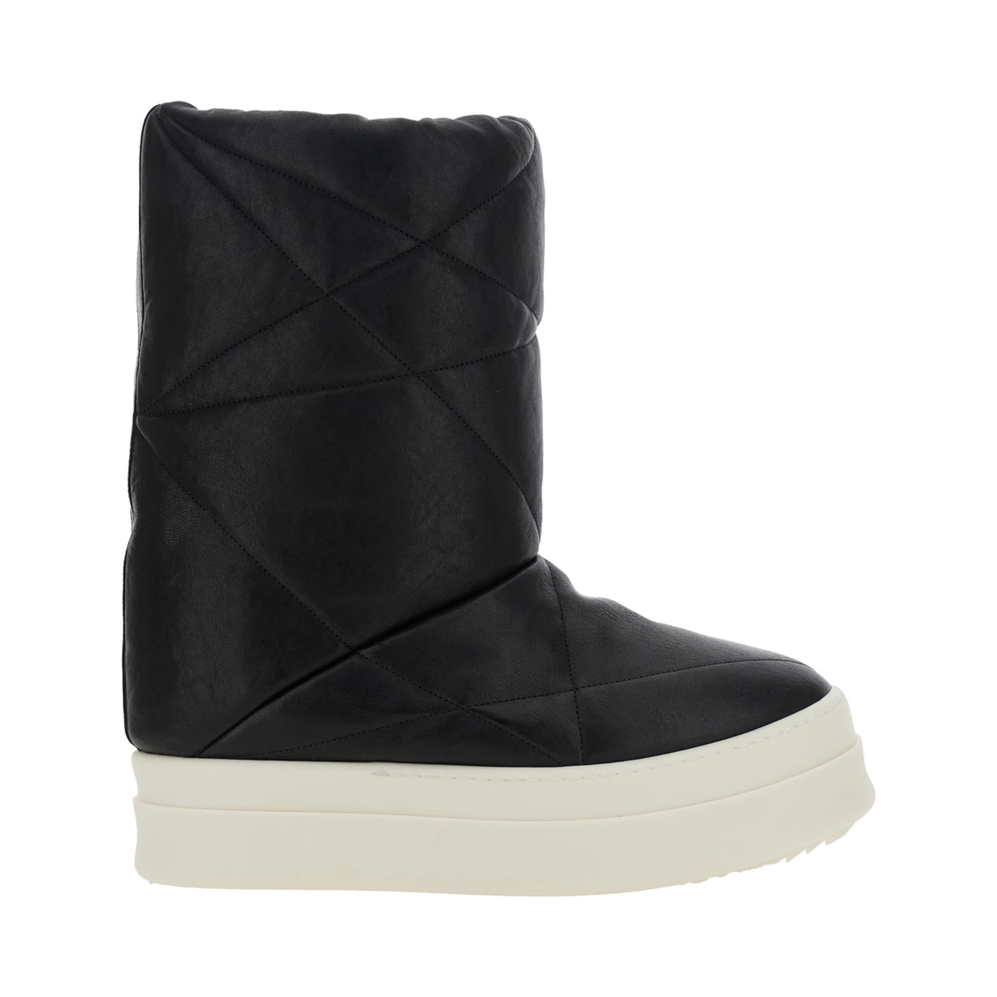 Black Down Filled and Quilted Ankle Boots in Leather Man