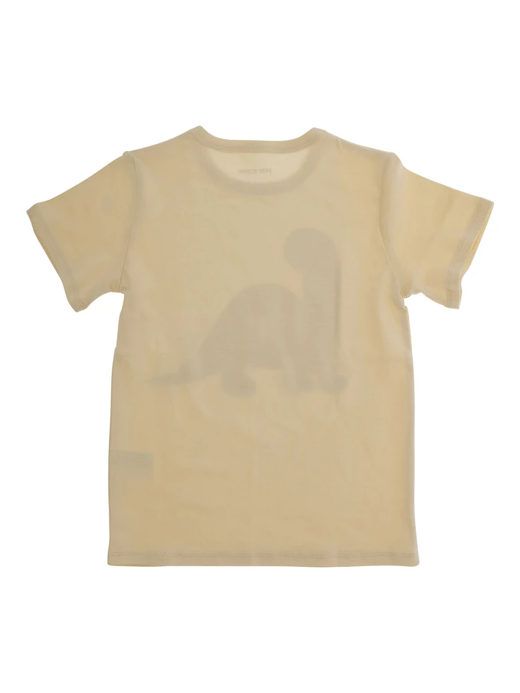 Beige Crewneck T-Shirt wth Print on the Front in Cotton Baby alternative