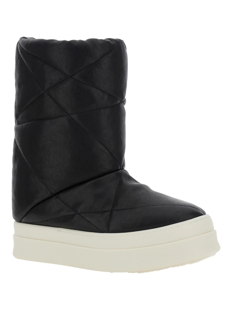 Black Down Filled and Quilted Ankle Boots in Leather Man alternative