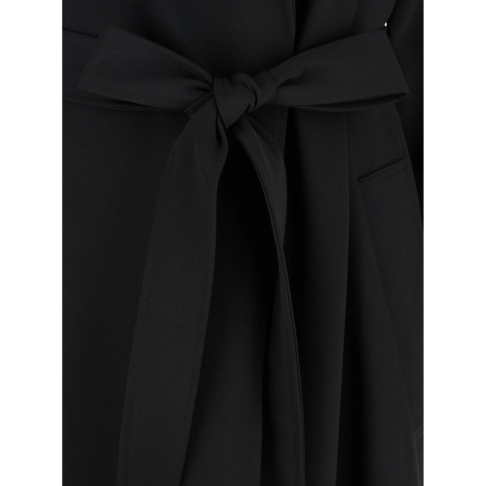 Black Double-Breasted Trench Coat with Matching Belt in Cady Woman