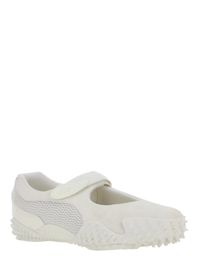 Mostro Fey White Sneakers with Touch-Strap Closure and Rubber Sole with Cleats in Suede and Mesh Man