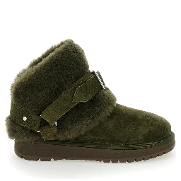 Snug Green Ankle Boots with Strap in Suede and Shearling Woman