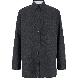 Grey Shirt with Pointed Collar in Wool Man