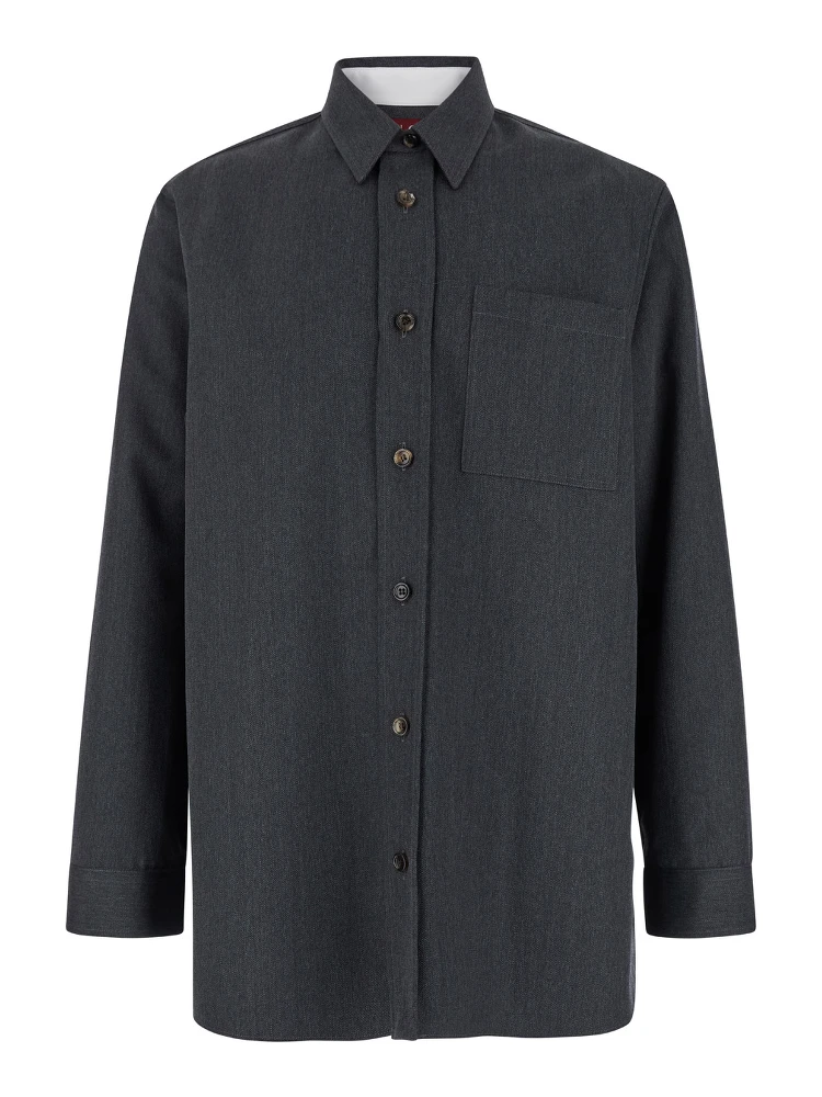 Grey Shirt with Pointed Collar in Wool Man