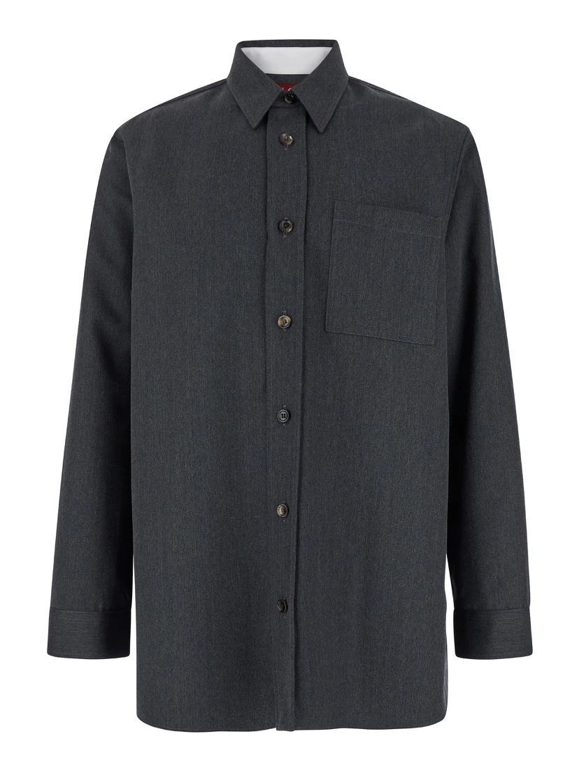 Grey Shirt with Pointed Collar in Wool Man