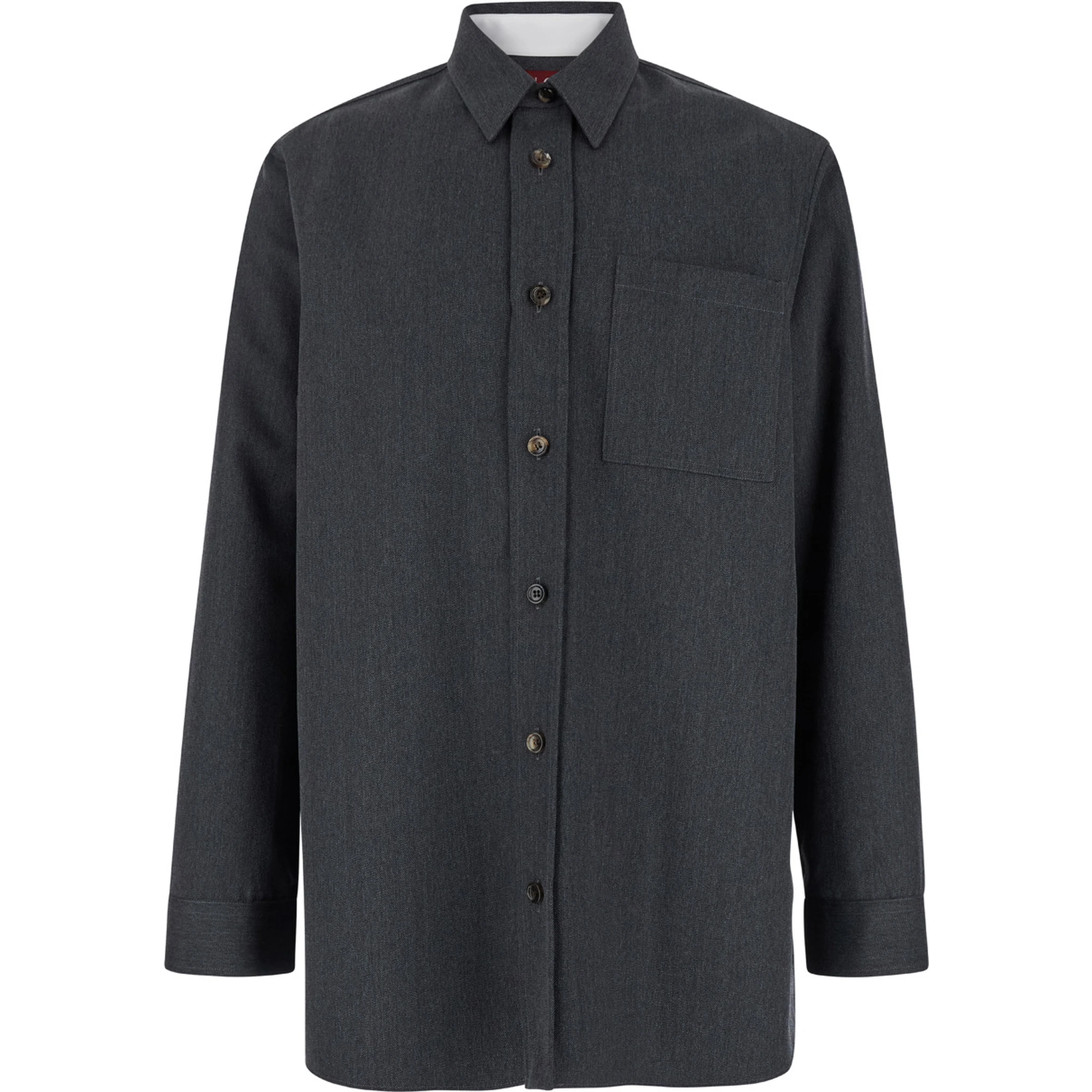 Grey Shirt with Pointed Collar in Wool Man