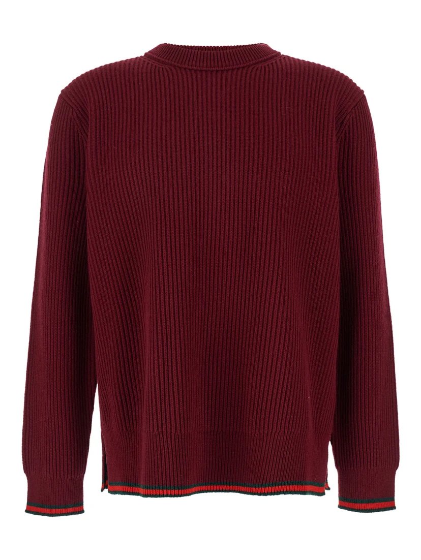 Red Crewneck Sweater with Web Detail in Ribbed Wool Blend Man