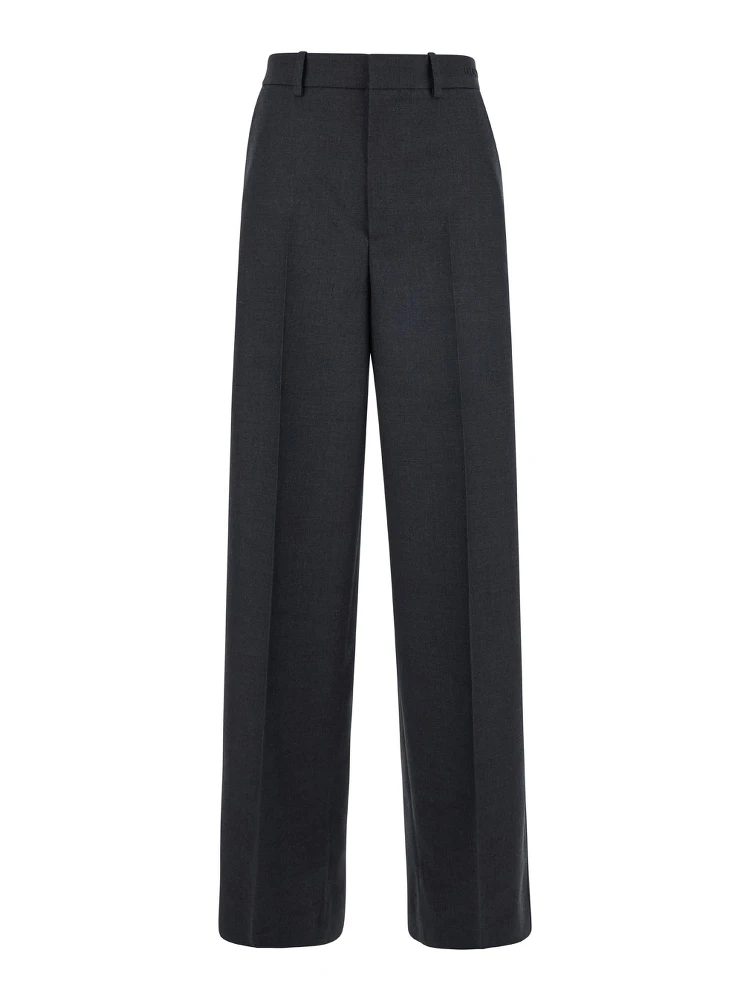 Grey Pants with Logo Lettering Detail on the Waist in Wool Woman