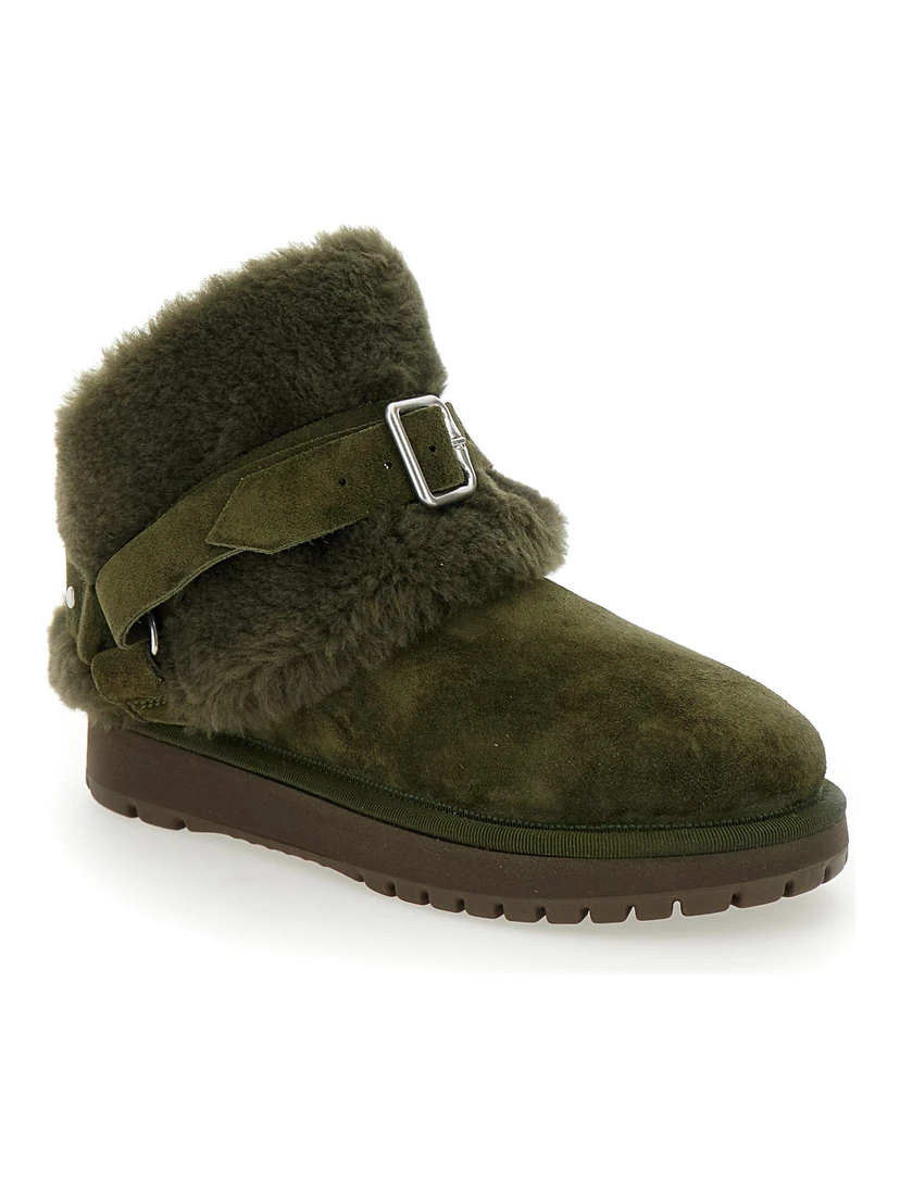 Snug Green Ankle Boots with Strap in Suede and Shearling Woman