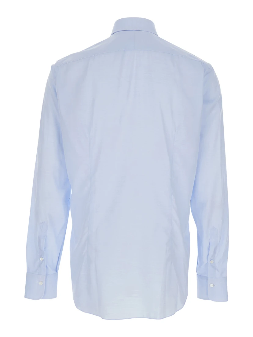 Light Blue Shirt with Classic Collar in Cotton Blend Stretch  Man